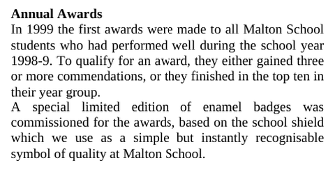 Malton School Achievement Awards, 1999.